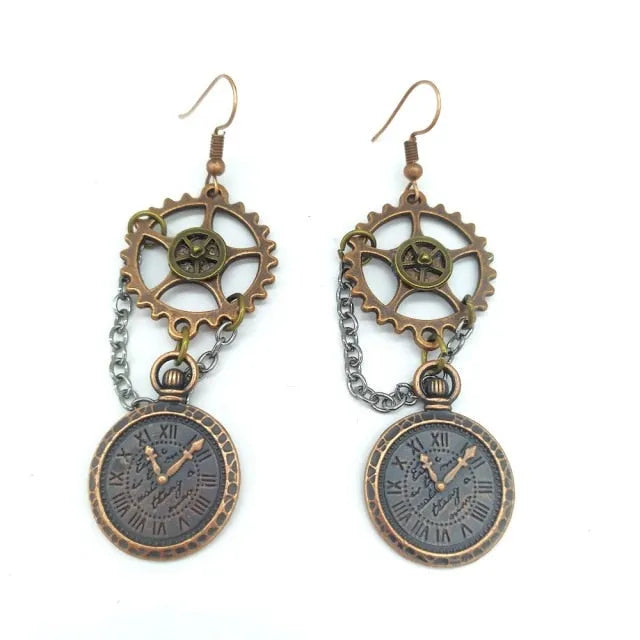 Steampunk clock charm earrings