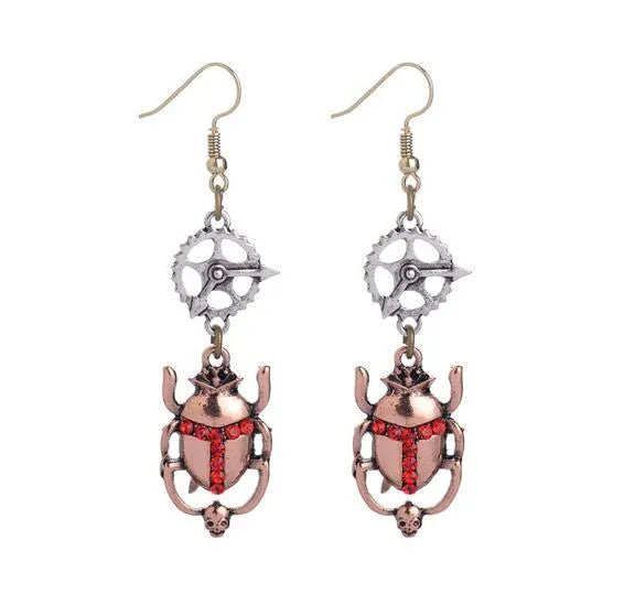 Steampunk colored beetle earrings