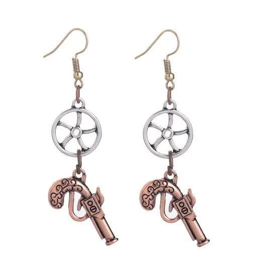 Steampunk gun earrings