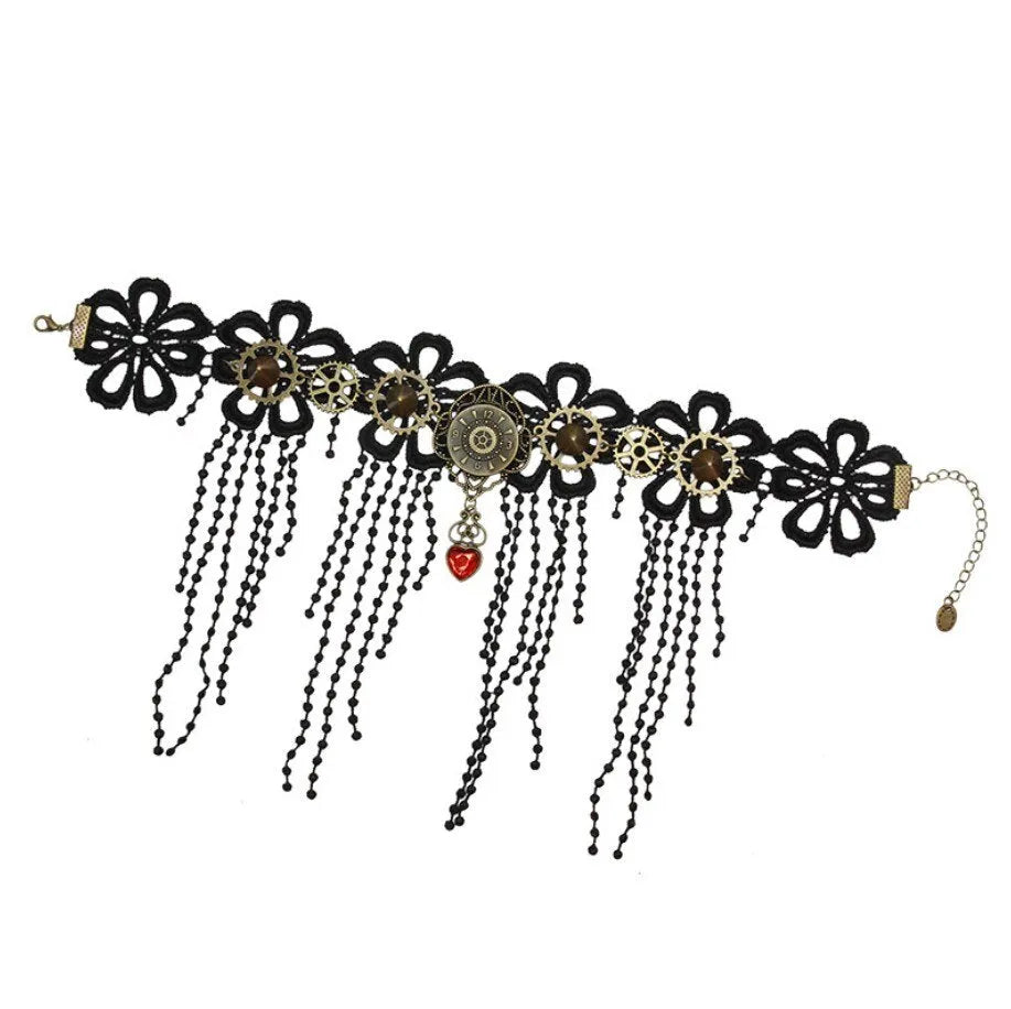 Steampunk flowers and drops choker