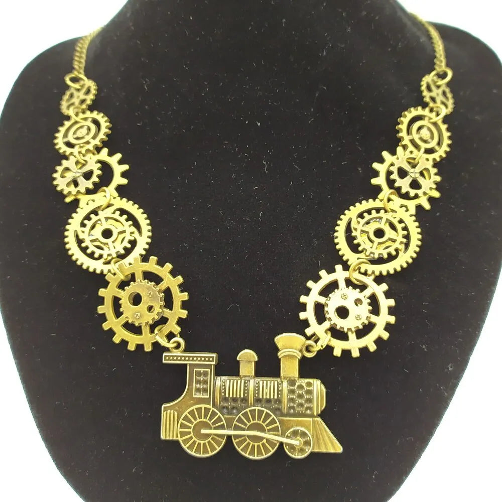 Steampunk steam train necklace