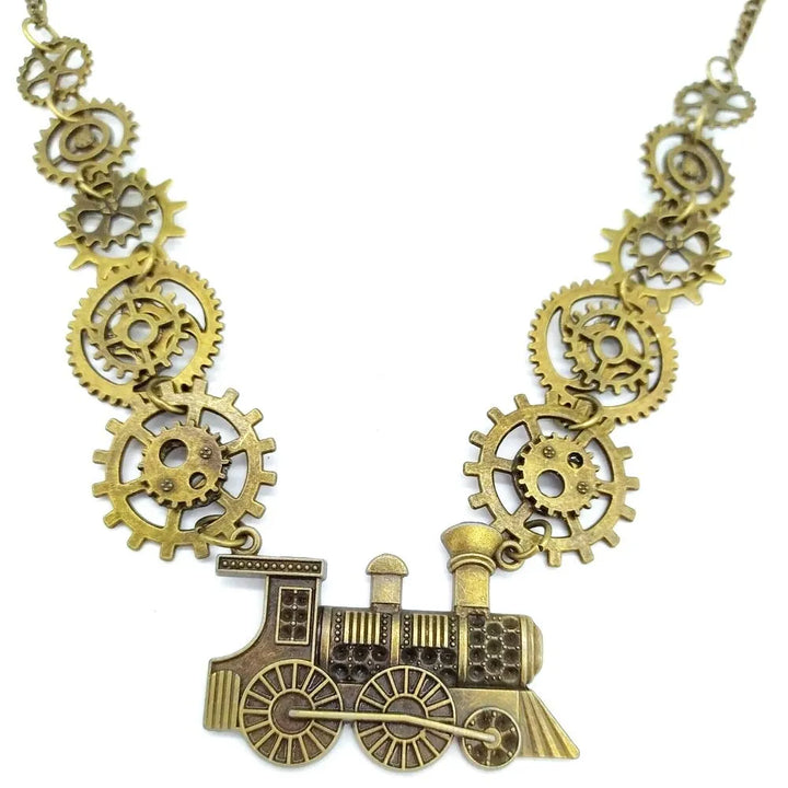 Steampunk steam train necklace