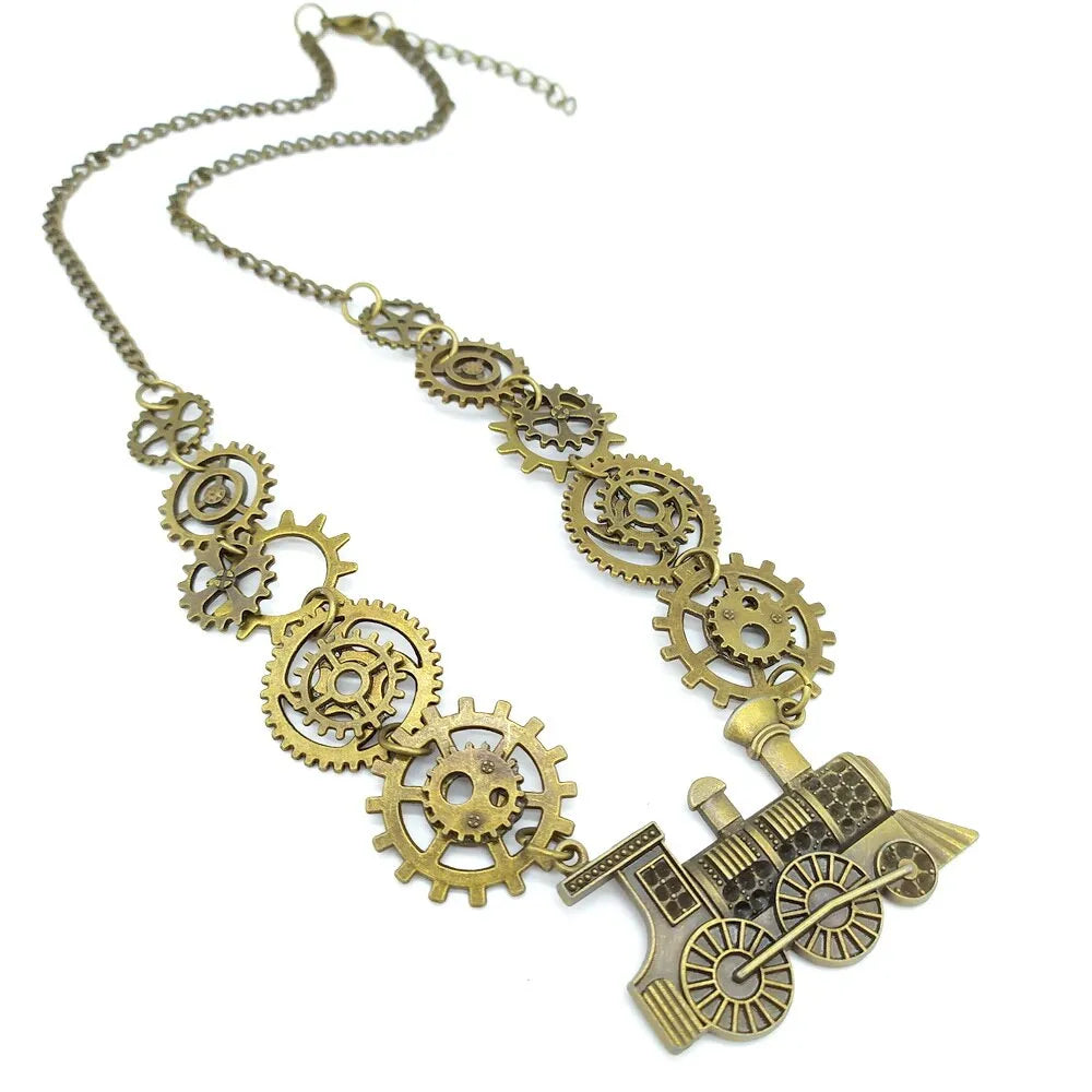 Steampunk steam train necklace