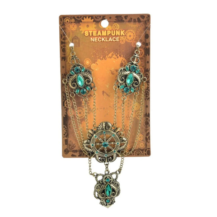 Steampunk necklace with green crystals