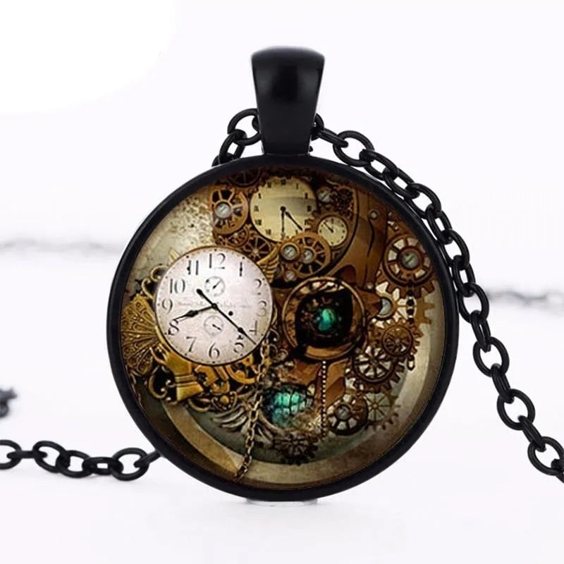 Steampunk gears and clocks necklace