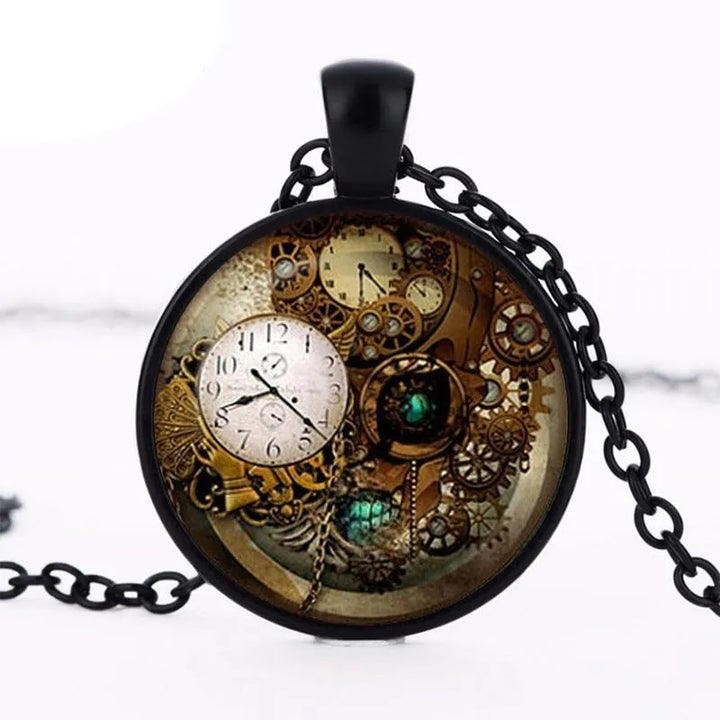 Steampunk gears and clocks necklace