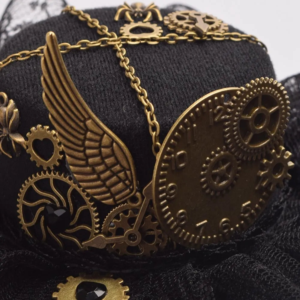 Steampunk mini hat with golden wing