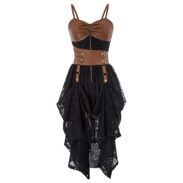 chinese dress ladies Leather and Lace Steampunk dress
