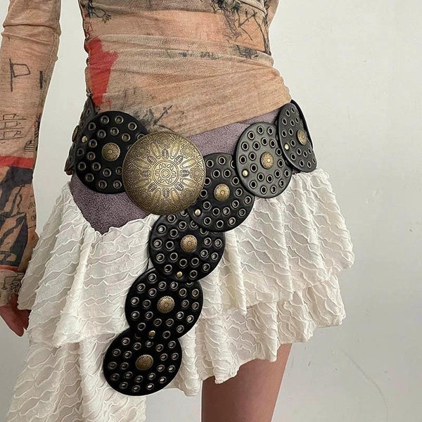 HOBO Intl. Woven Leather Belt Wide Statement Belt Boho Western Glam M Giomos Chunky Western Belts for Woman, Boho Leather Belt  main image 4
