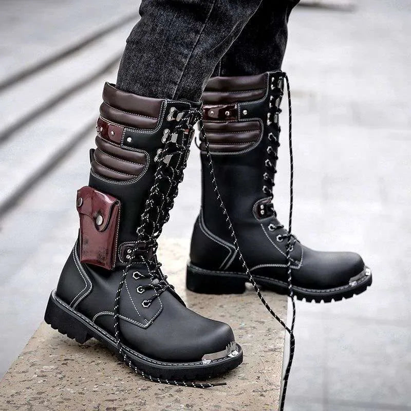 Mens black steampunk boots