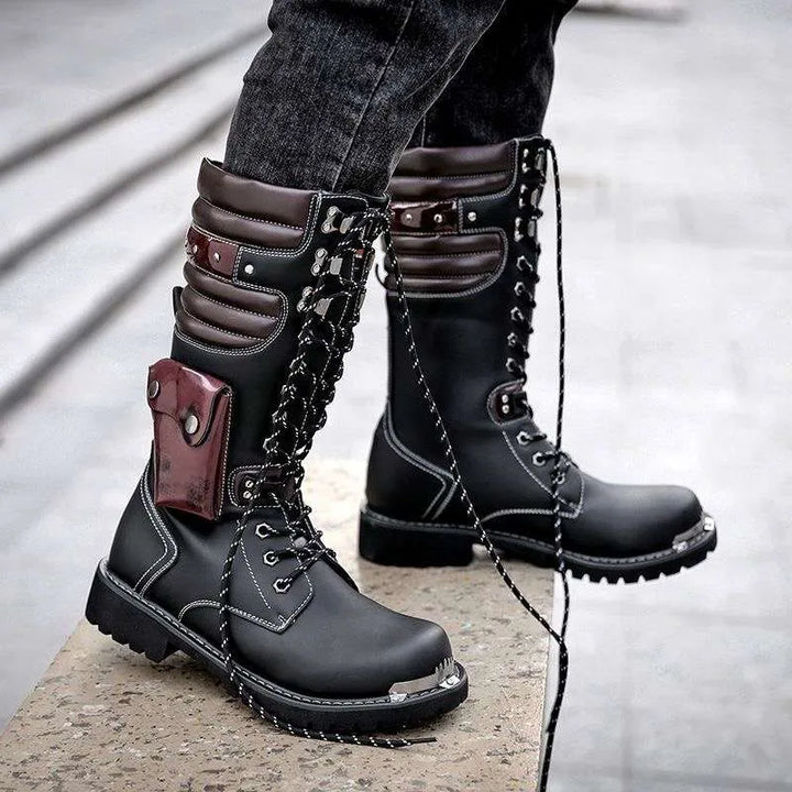 Mens black steampunk boots