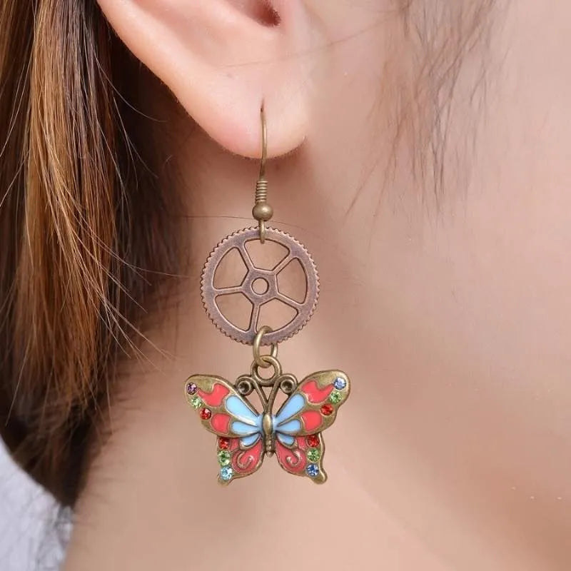 steampunk butterfly dangling earrings