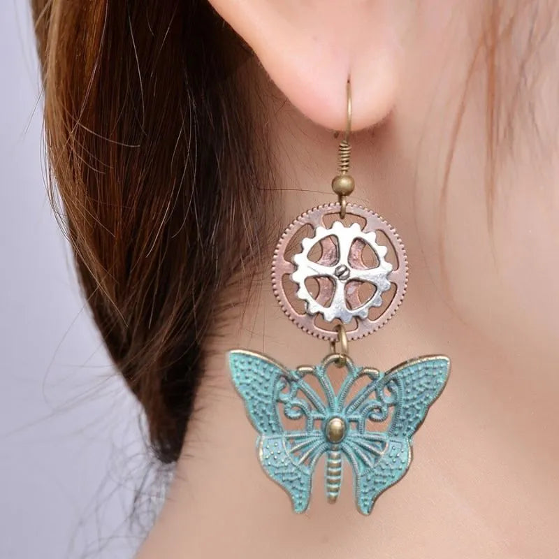 Steampunk butterfly charm earrings