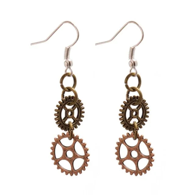 steampunk earrings with two cogs