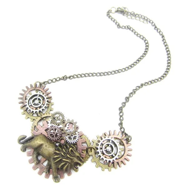 steampunk lion pendant with chain