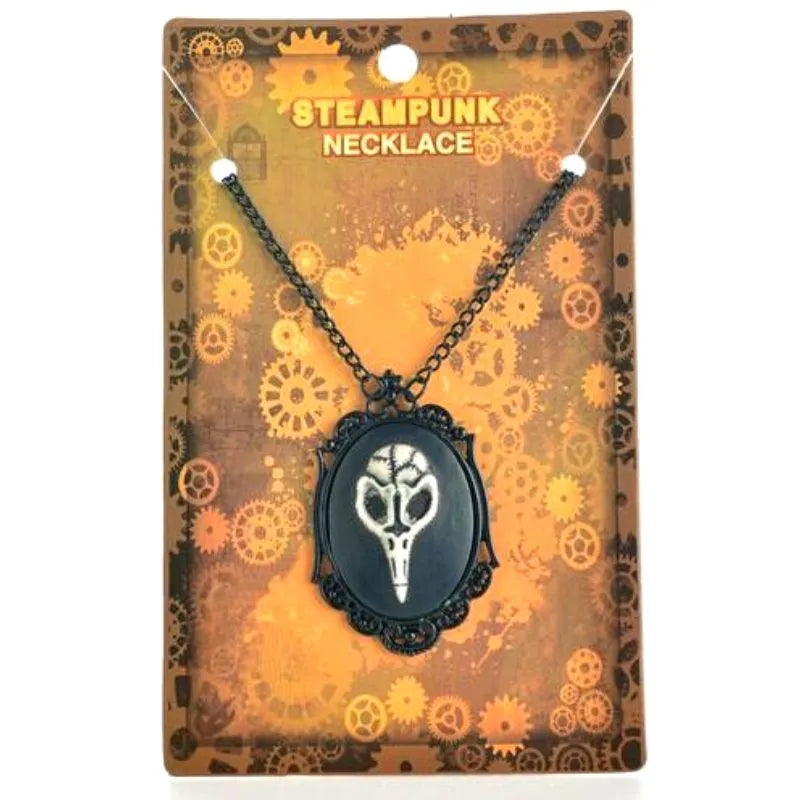 steampunk necklace with bird's skull
