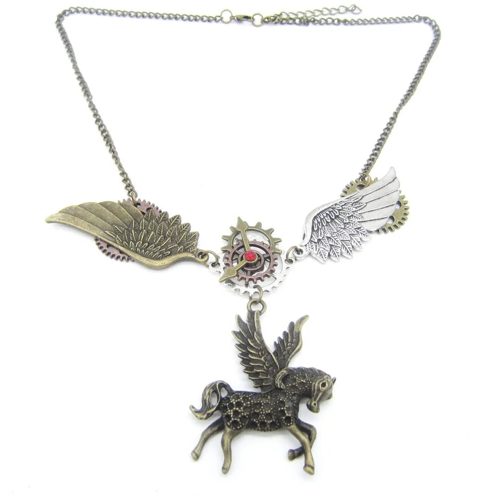 steampunk pegasus necklace woman