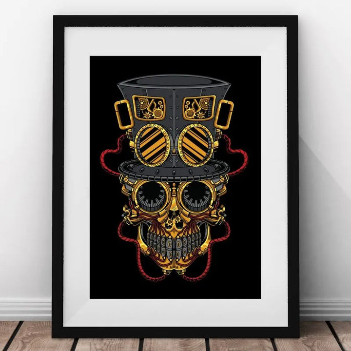 steampunk skull art in a frame
