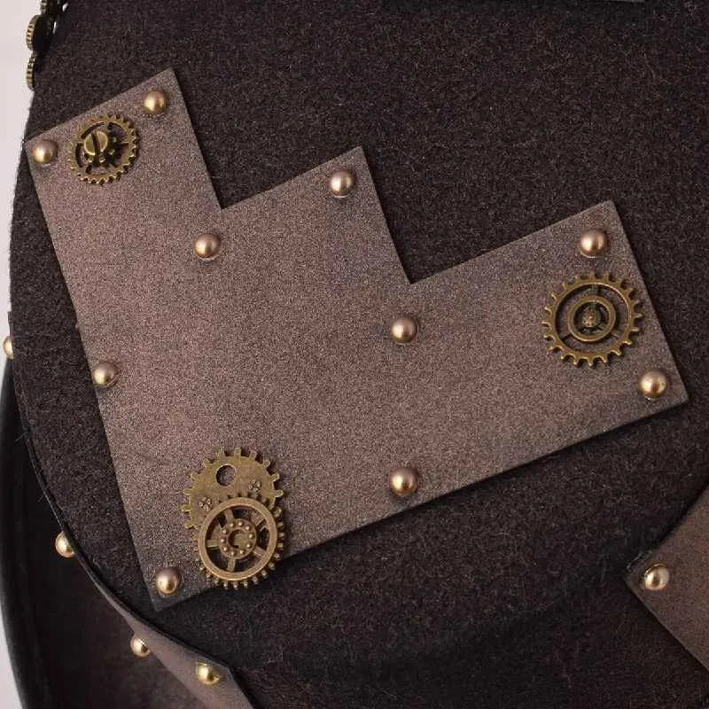 steampunk themed hat close up