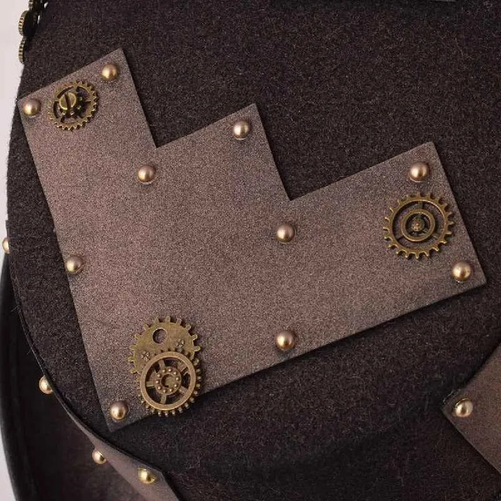 steampunk themed hat close up