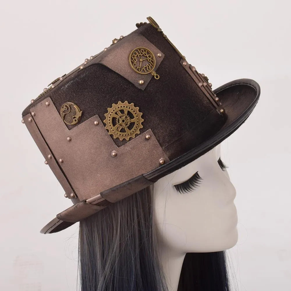 steampunk themed hat profile