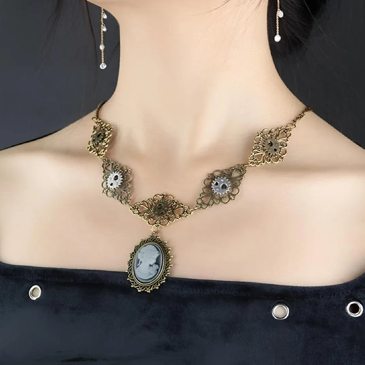 Steampunk lace metal necklace