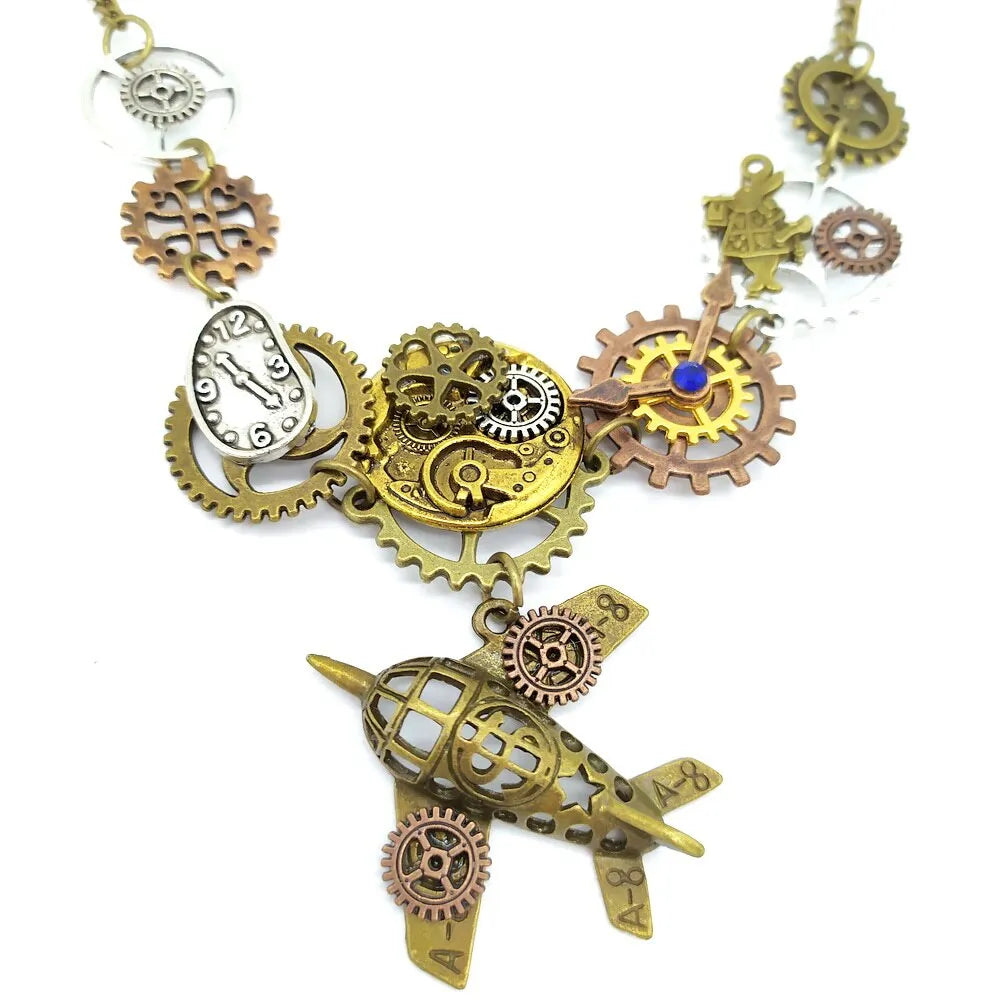 steampunk vintage airplane necklace