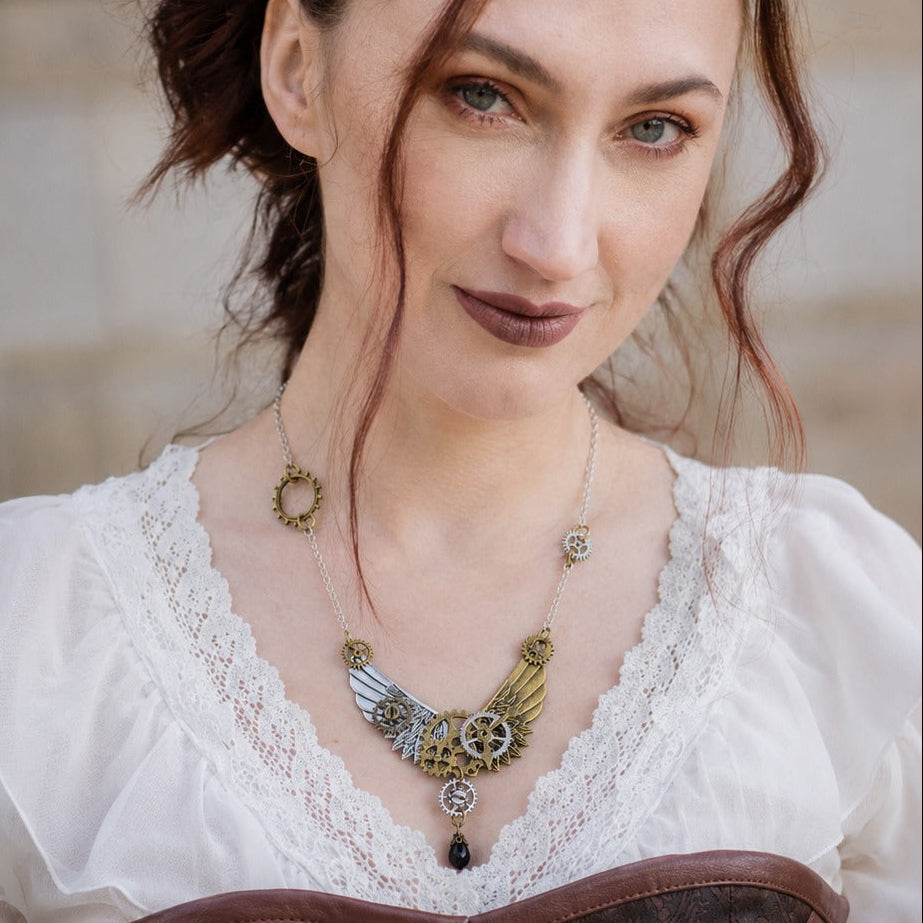 steampunk wing necklace for women