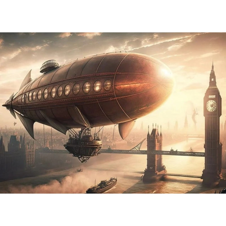 Steampunk flying ship wall art