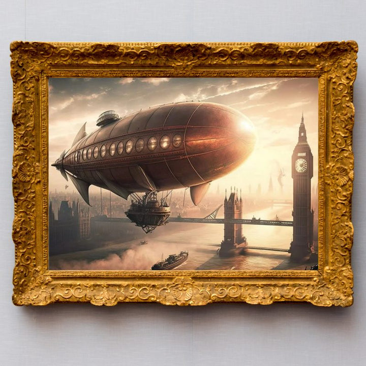 Steampunk flying ship wall art