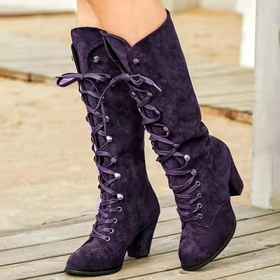 steampunk purple boots with laces
