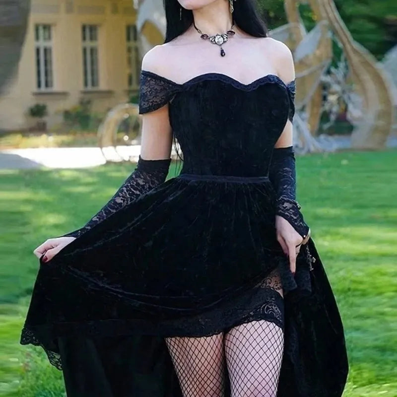 COSDREAMER Dames Gothic jurk Steampunk Ruffle High Low COSDREAMER Dames Gothic jurk Steampunk Ruffle High Low