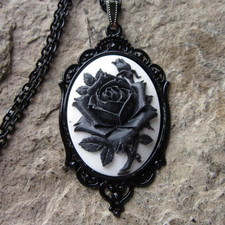 Steampunk rose cameo necklace