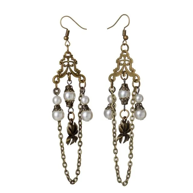 steampunk earrings with white pearls