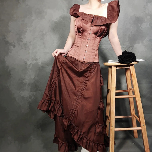 brown victorian dress Golden Elegance Victorian Dress Camel / S