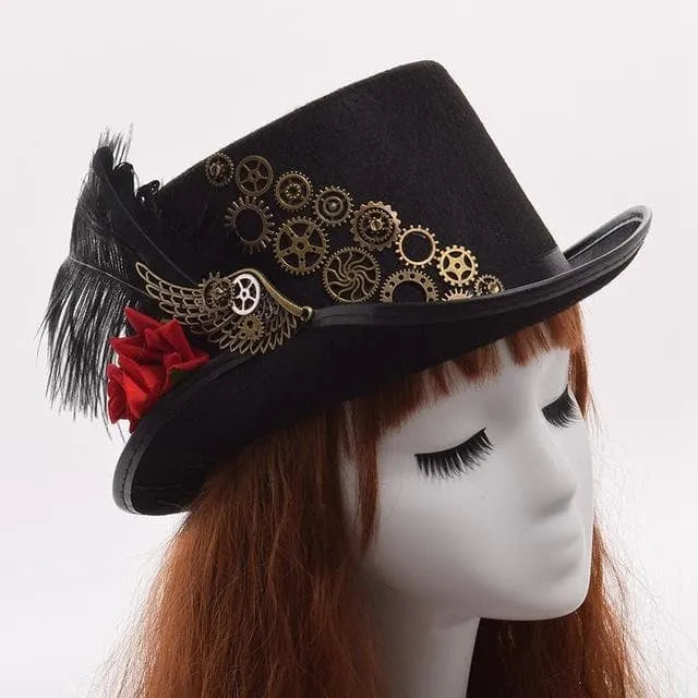 woman wearing steampunk lovelace hat