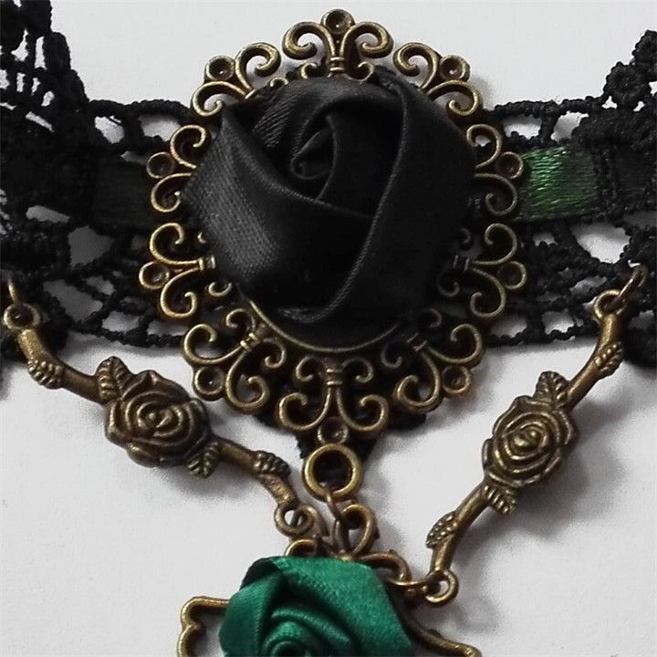 Green rose Steampunk necklace