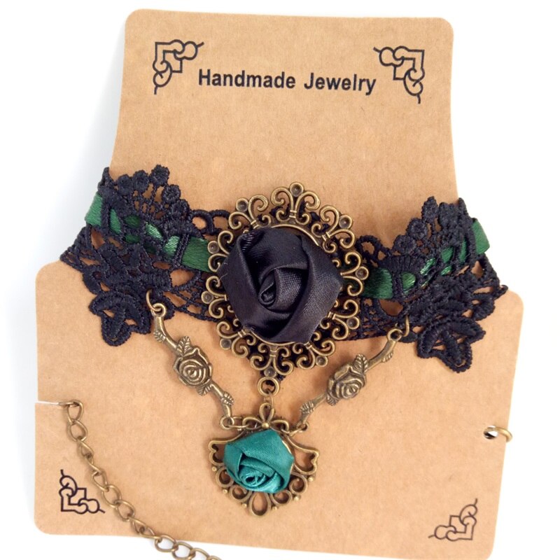 Green rose Steampunk necklace