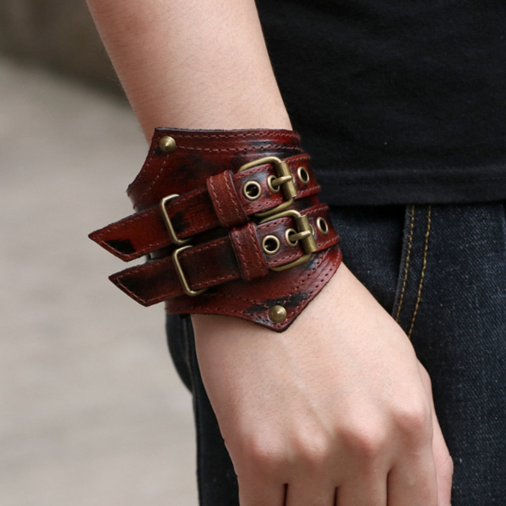 Steampunk leather bracelet