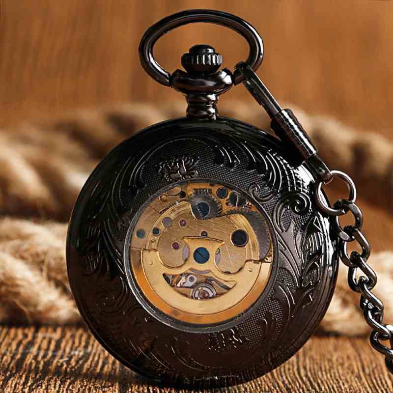 black pocket watch with mechanism