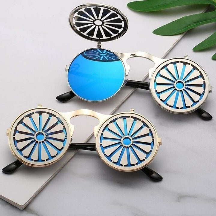 blue steampunk glasses