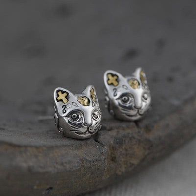 steampunk cat earrings