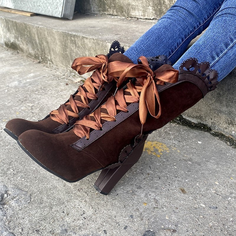 Women's Casual Creeper 5.5cm Heel Round Toe Biker Lace Ups