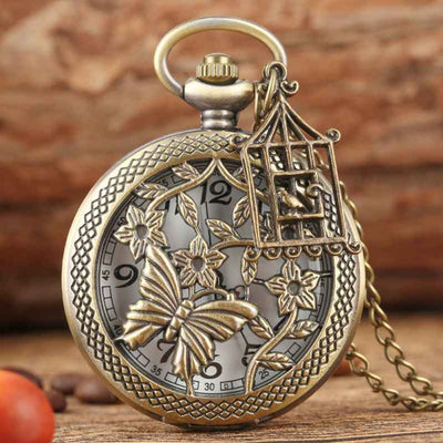 butterfly pocket watch with bird decoration