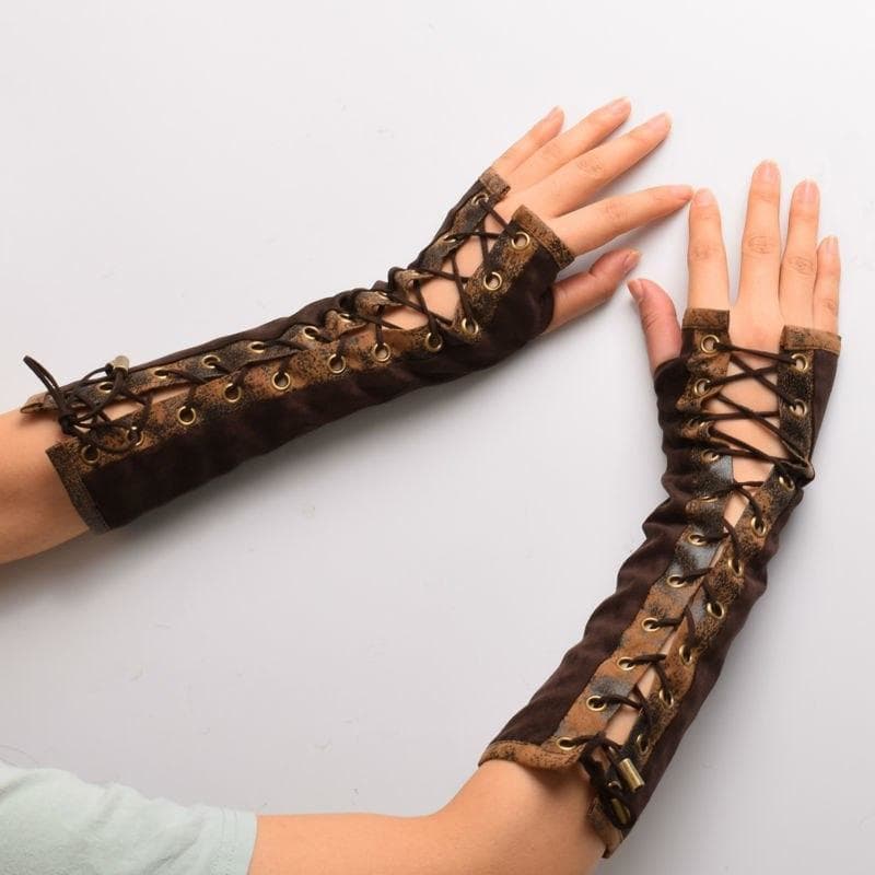 Brown steampunk gloves