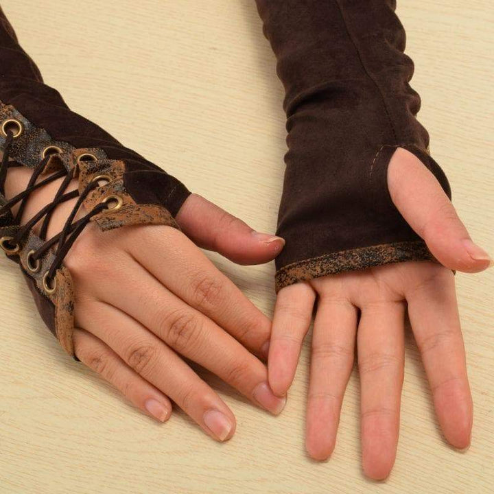 Brown steampunk gloves