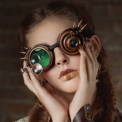 green steampunk goggles with light