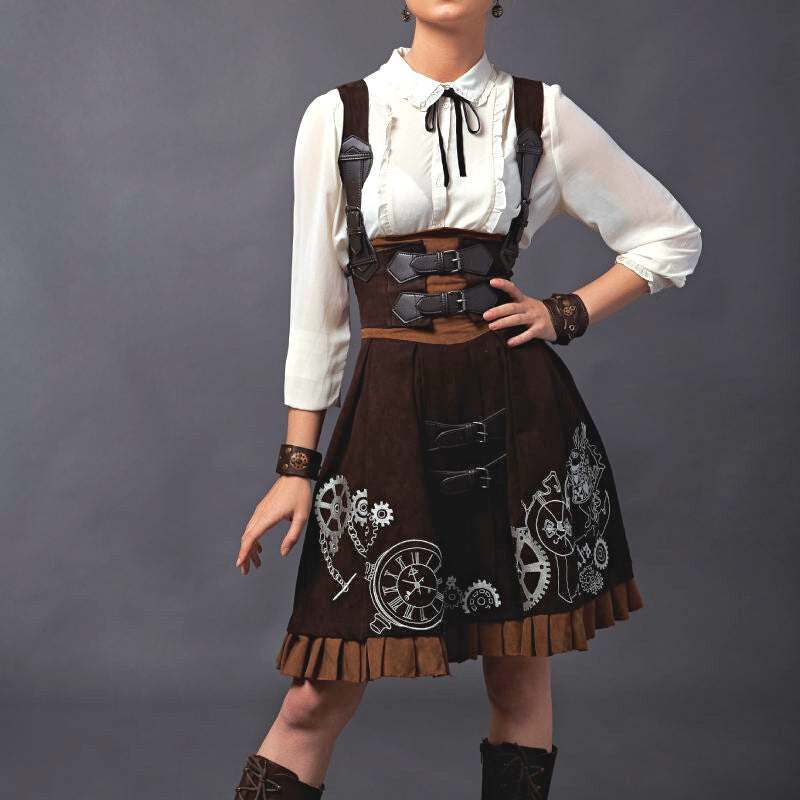 steampunk brown dress with buckles