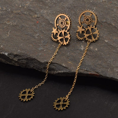 steampunk earrings with chain on rock