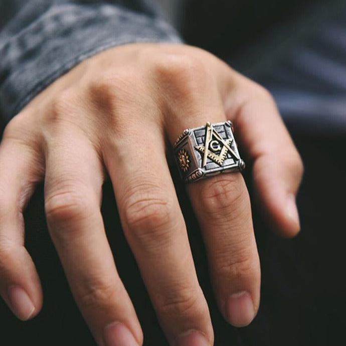 man wearing a masons'ring